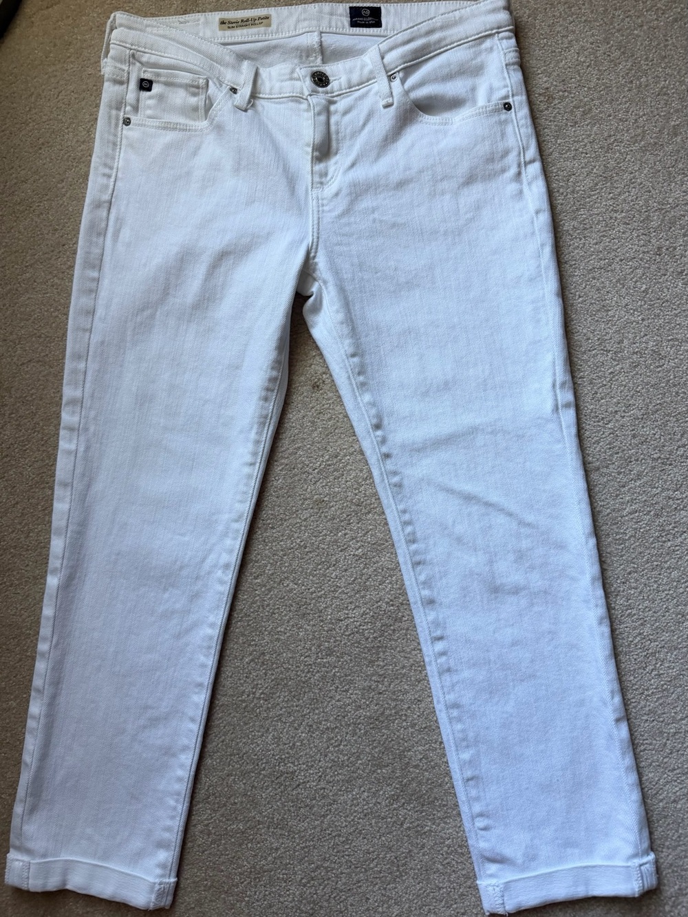 AG Adriano Goldschmied The Stevie Roll-Up Petite White Jeans 28R EUC